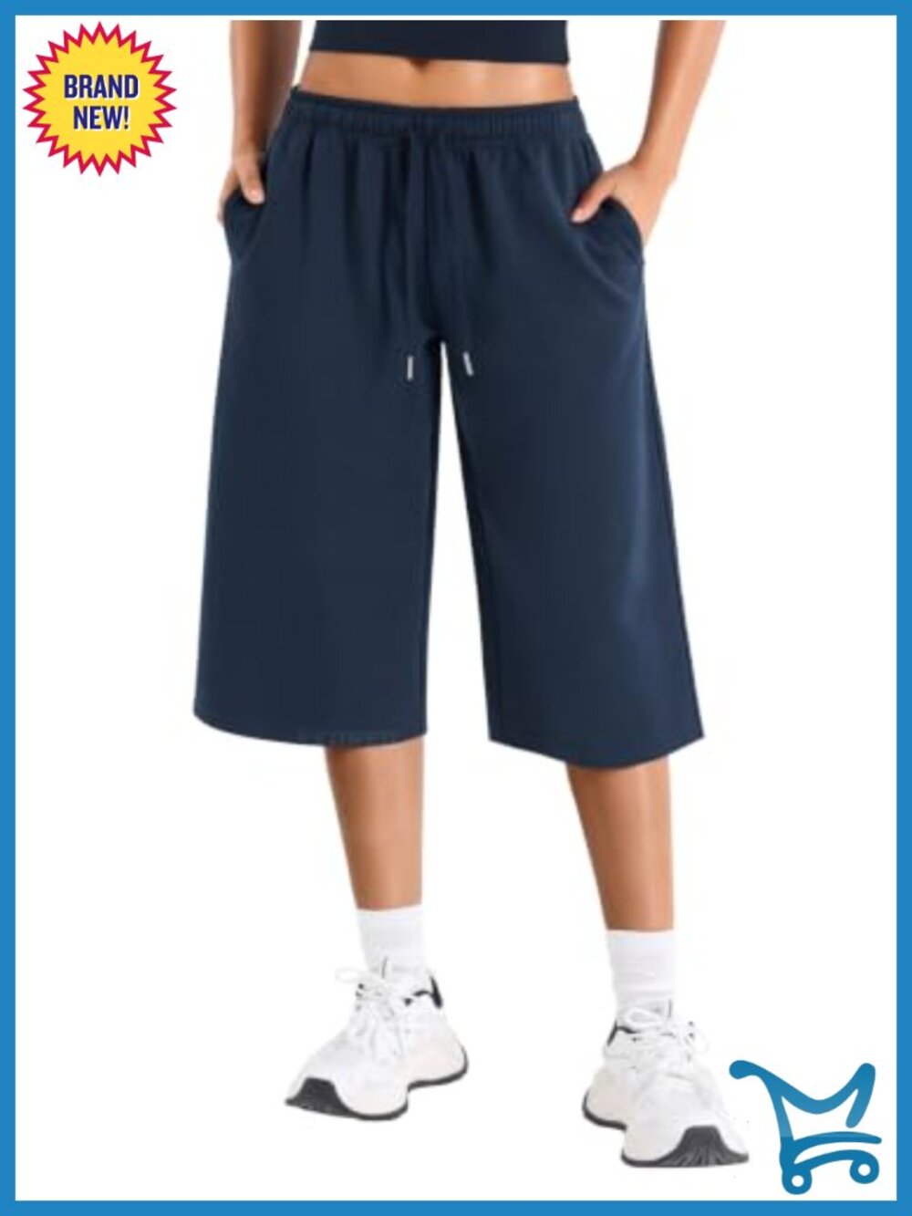 Wide Leg Capri Sweatpants with Pockets Low Rise Pull On